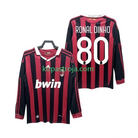 Billiga Fotbollströjor AC Milan RONALDINHO 80 2009 2010 Retro Hemma tröja Långärmad